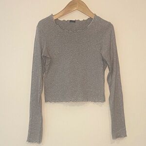 BRANDY MELVILLE Grey Ruffle Detail Long Sleeve Tee